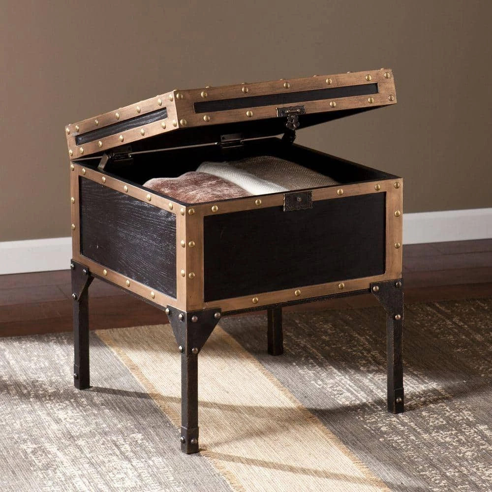Emma Antique Black Trunk End Table by Southern Enterprises 10 Emma Antique Black Trunk End Table by Southern Enterprises - Image 8