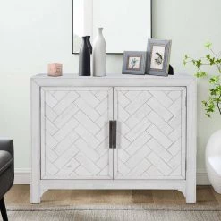 40 in. Antique White Modern Rectangle Wood Console Table for Living Room with 2-Shelves by Huluwat -Southern Enterprises Sales antique white huluwat console tables dj tc wf284635aak 31 1000