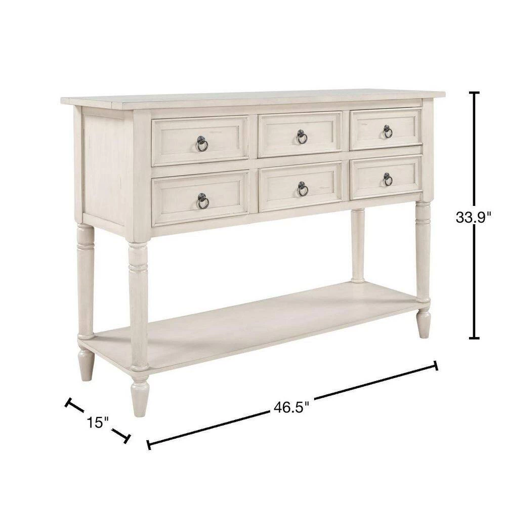 46 in. Antique White Modern Rectangle Wood Console Table with 6-Drawers and 1 Shelf by Huluwat 5 46 in. Antique White Modern Rectangle Wood Console Table with 6-Drawers and 1 Shelf by Huluwat - Image 3