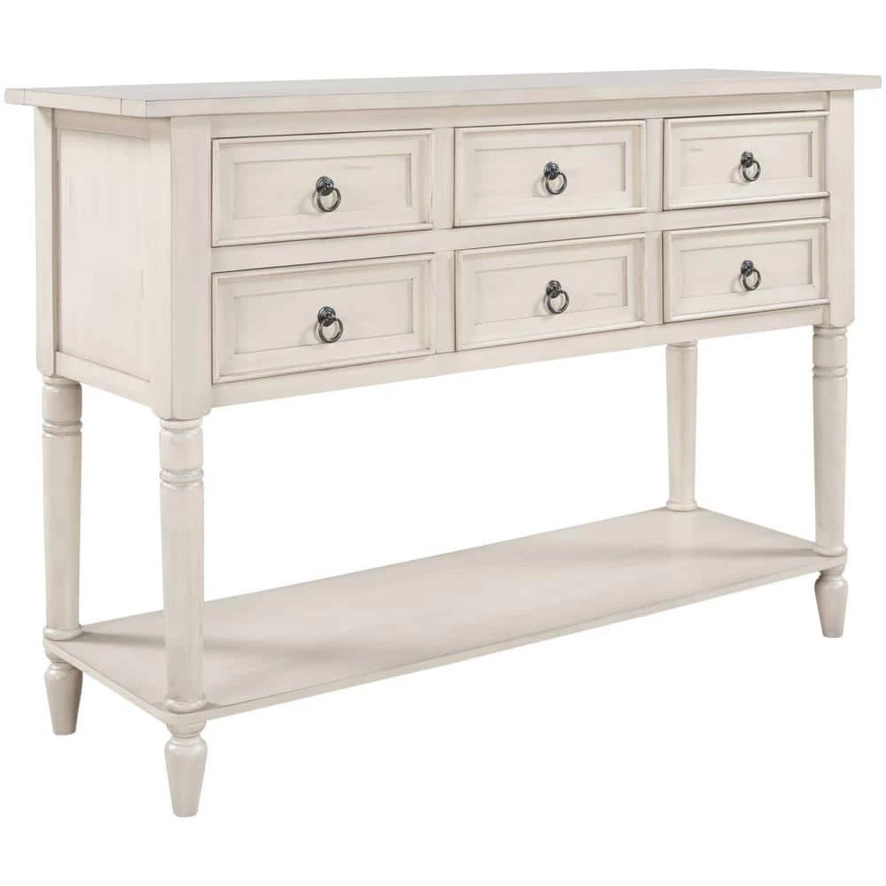 46 in. Antique White Modern Rectangle Wood Console Table with 6-Drawers and 1 Shelf by Huluwat 3 46 in. Antique White Modern Rectangle Wood Console Table with 6-Drawers and 1 Shelf by Huluwat