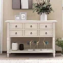 46 in. Antique White Modern Rectangle Wood Console Table with 6-Drawers and 1 Shelf by Huluwat 20 46 in. Antique White Modern Rectangle Wood Console Table with 6-Drawers and 1 Shelf by Huluwat -Southern Enterprises Sales antique white huluwat console tables dj tc wf284792aak 76 1000