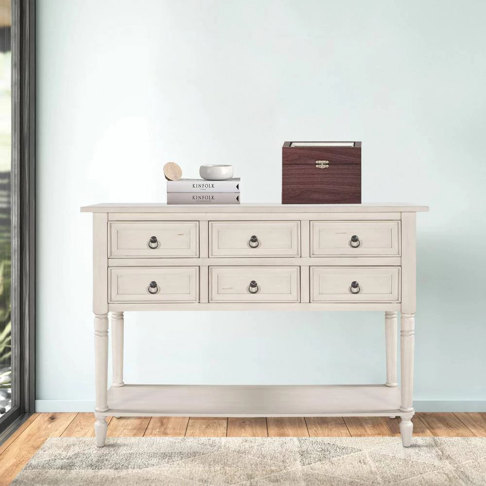 46 in. Antique White Modern Rectangle Wood Console Table with 6-Drawers and 1 Shelf by Huluwat 4 46 in. Antique White Modern Rectangle Wood Console Table with 6-Drawers and 1 Shelf by Huluwat - Image 2