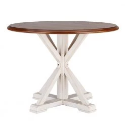 Veda 41 in. Round Antique white with whiskey maple MDF Top 4 Person Farmhouse Dining Table by Southern Enterprises -Southern Enterprises Sales antique white with whiskey maple southern enterprises kitchen dining tables hd650227 66 1000