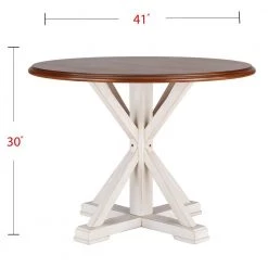 Veda 41 in. Round Antique white with whiskey maple MDF Top 4 Person Farmhouse Dining Table by Southern Enterprises -Southern Enterprises Sales antique white with whiskey maple southern enterprises kitchen dining tables hd650227 fa 1000