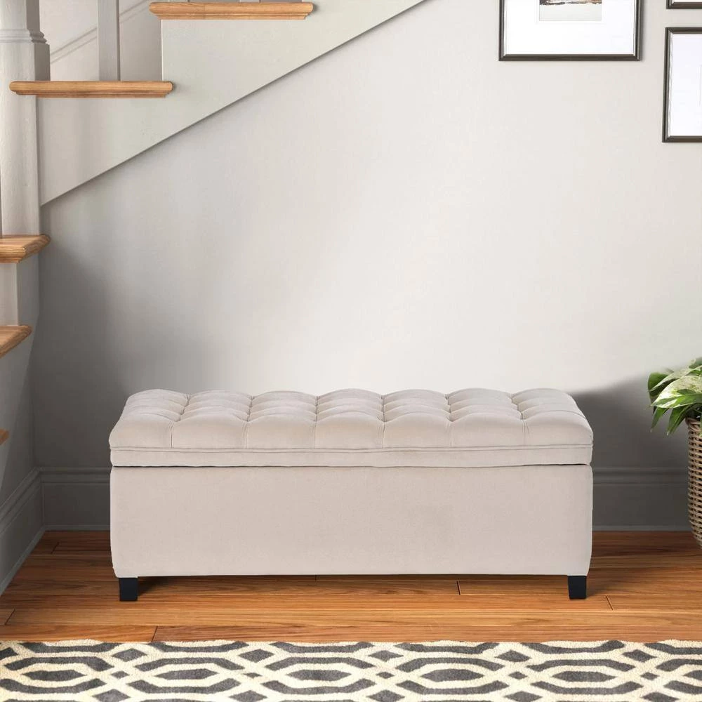 Beige Upholstered Flip Top Storage Bench with Button Tufted Top (16.1 in. H x 46.5 in. W x 20.1 in. D) by Huluwat 11 Beige Upholstered Flip Top Storage Bench with Button Tufted Top (16.1 in. H x 46.5 in. W x 20.1 in. D) by Huluwat - Image 9