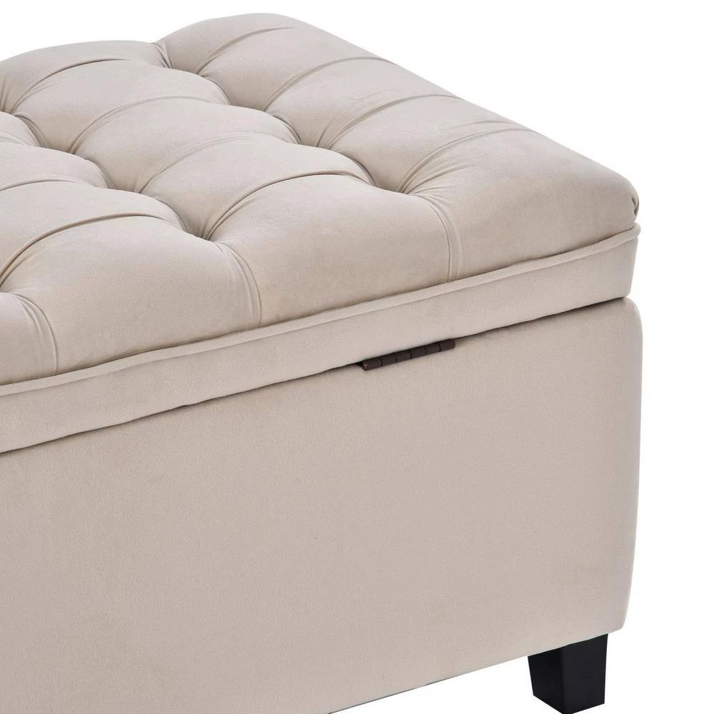 Beige Upholstered Flip Top Storage Bench with Button Tufted Top (16.1 in. H x 46.5 in. W x 20.1 in. D) by Huluwat 6 Beige Upholstered Flip Top Storage Bench with Button Tufted Top (16.1 in. H x 46.5 in. W x 20.1 in. D) by Huluwat - Image 4