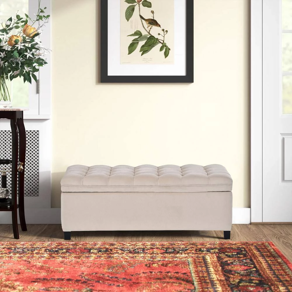 Beige Upholstered Flip Top Storage Bench with Button Tufted Top (16.1 in. H x 46.5 in. W x 20.1 in. D) by Huluwat 4 Beige Upholstered Flip Top Storage Bench with Button Tufted Top (16.1 in. H x 46.5 in. W x 20.1 in. D) by Huluwat - Image 2