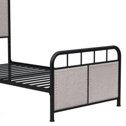 Beige Twin Size Linen Upholstered Platform Metal Bed Frame with fabric Headboard and Footboard by Huluwat -Southern Enterprises Sales beige huluwat platform beds dj tc w21428125 1f 1000