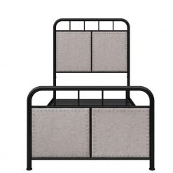 Beige Twin Size Linen Upholstered Platform Metal Bed Frame with fabric Headboard and Footboard by Huluwat -Southern Enterprises Sales beige huluwat platform beds dj tc w21428125 44 1000