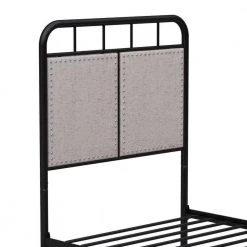 Beige Twin Size Linen Upholstered Platform Metal Bed Frame with fabric Headboard and Footboard by Huluwat -Southern Enterprises Sales beige huluwat platform beds dj tc w21428125 4f 1000