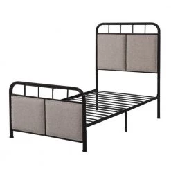 Beige Twin Size Linen Upholstered Platform Metal Bed Frame with fabric Headboard and Footboard by Huluwat
