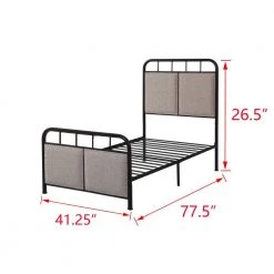 Beige Twin Size Linen Upholstered Platform Metal Bed Frame with fabric Headboard and Footboard by Huluwat -Southern Enterprises Sales beige huluwat platform beds dj tc w21428125 c3 1000