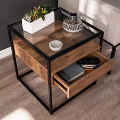 Winnifred Black and Natural Glass-Top Storage End Table by Southern Enterprises -Southern Enterprises Sales black and natural finish southern enterprises end side tables hd434261 c3 1000