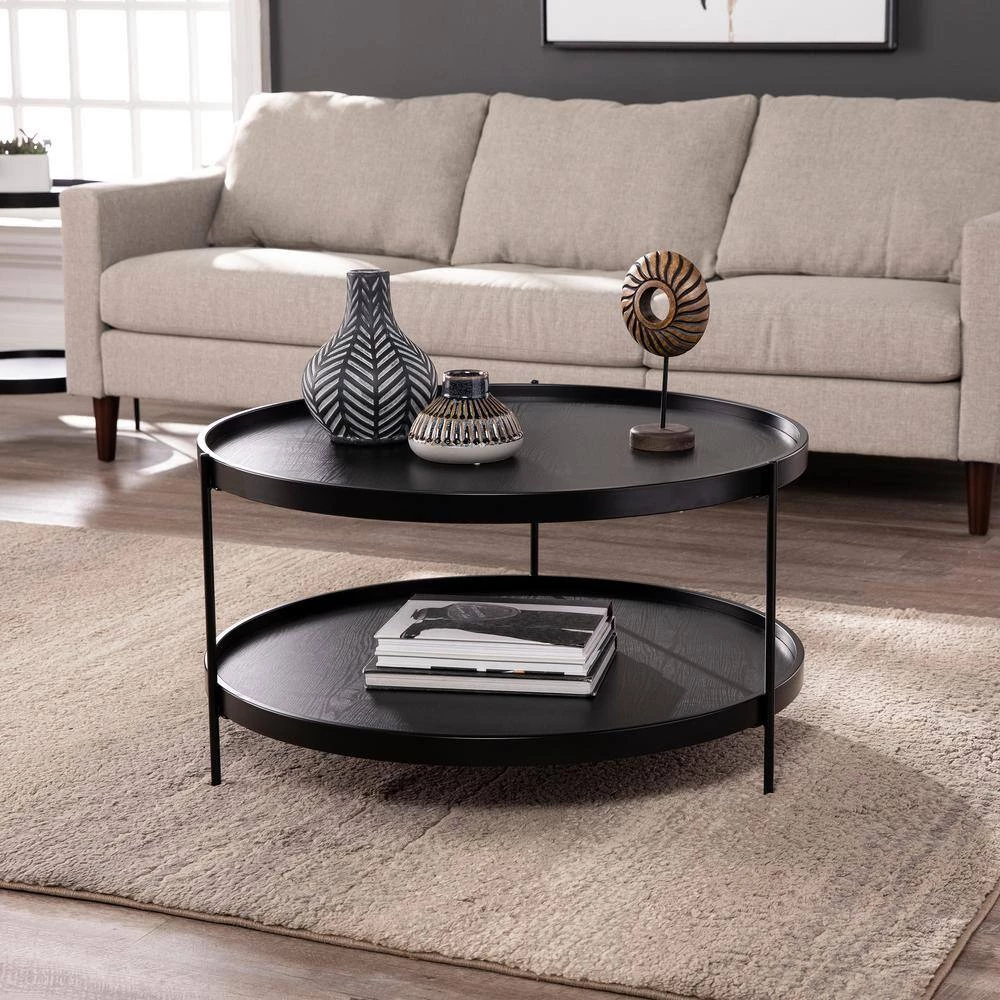 Garcia 34 in. Black Medium Round Wood Coffee Table with Shelf by Southern Enterprises 11 Garcia 34 in. Black Medium Round Wood Coffee Table with Shelf by Southern Enterprises - Image 9