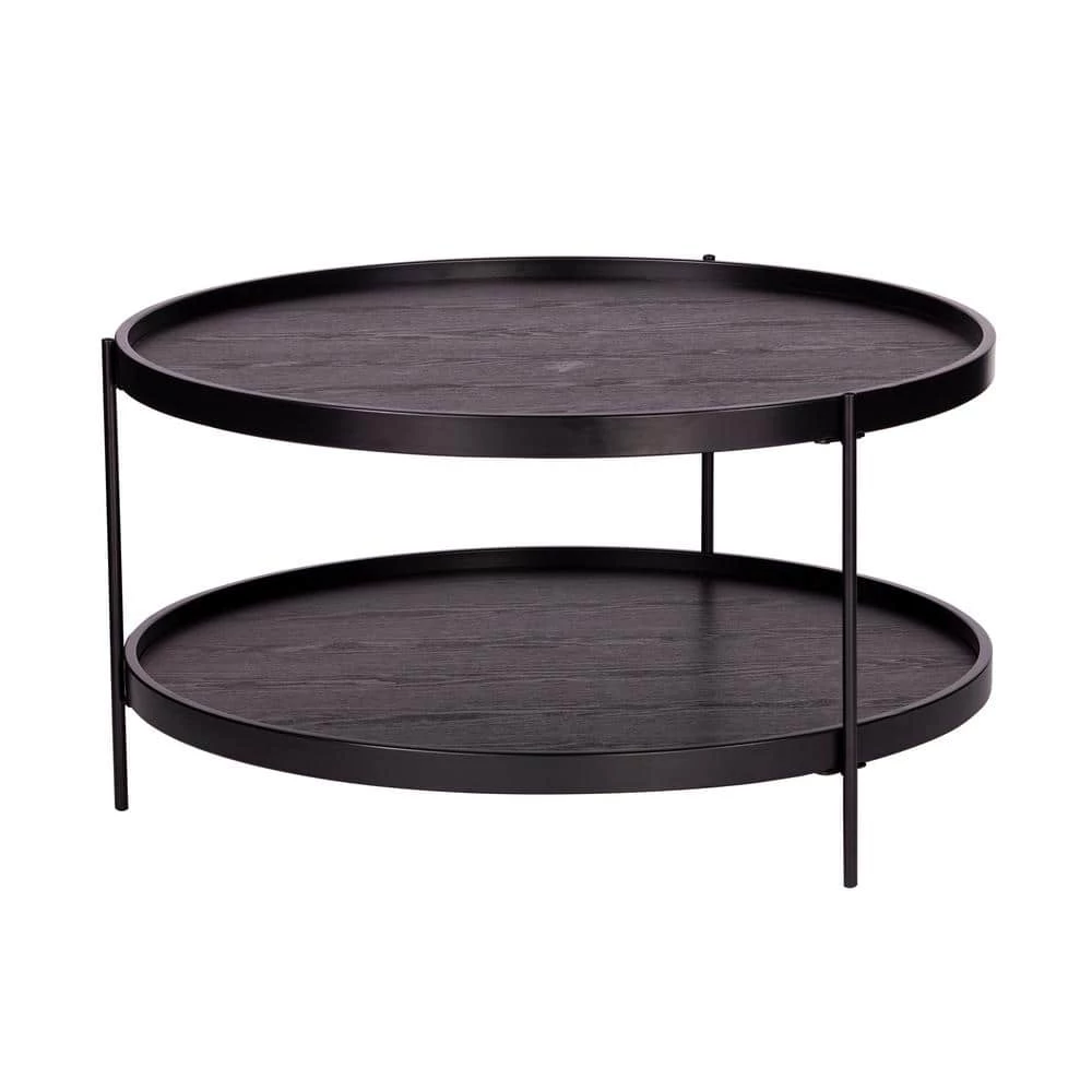 Garcia 34 in. Black Medium Round Wood Coffee Table with Shelf by Southern Enterprises 3 Garcia 34 in. Black Medium Round Wood Coffee Table with Shelf by Southern Enterprises