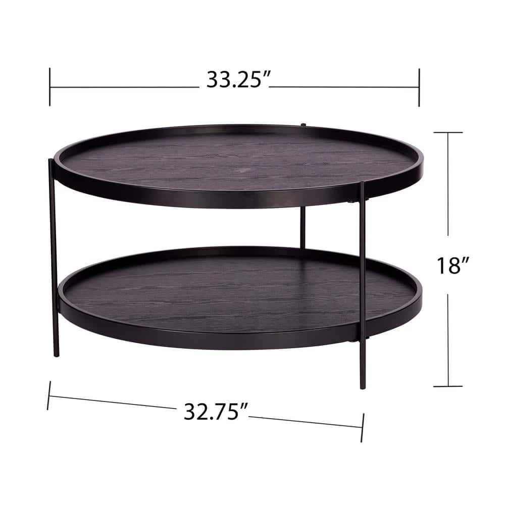 Garcia 34 in. Black Medium Round Wood Coffee Table with Shelf by Southern Enterprises 10 Garcia 34 in. Black Medium Round Wood Coffee Table with Shelf by Southern Enterprises - Image 8
