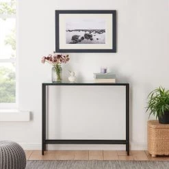 Quenn 36 in. Black Standard Rectangle Mirrored Console Table by Southern Enterprises -Southern Enterprises Sales black finish southern enterprises console tables hd530512 4f 1000