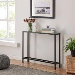 Quenn 36 in. Black Standard Rectangle Mirrored Console Table by Southern Enterprises