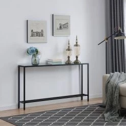 Quenn 56 in. Black Standard Rectangle Mirrored Console Table by Southern Enterprises 18 Quenn 56 in. Black Standard Rectangle Mirrored Console Table by Southern Enterprises -Southern Enterprises Sales black finish southern enterprises console tables hd530529 4f 1000