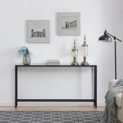 Quenn 56 in. Black Standard Rectangle Mirrored Console Table by Southern Enterprises
