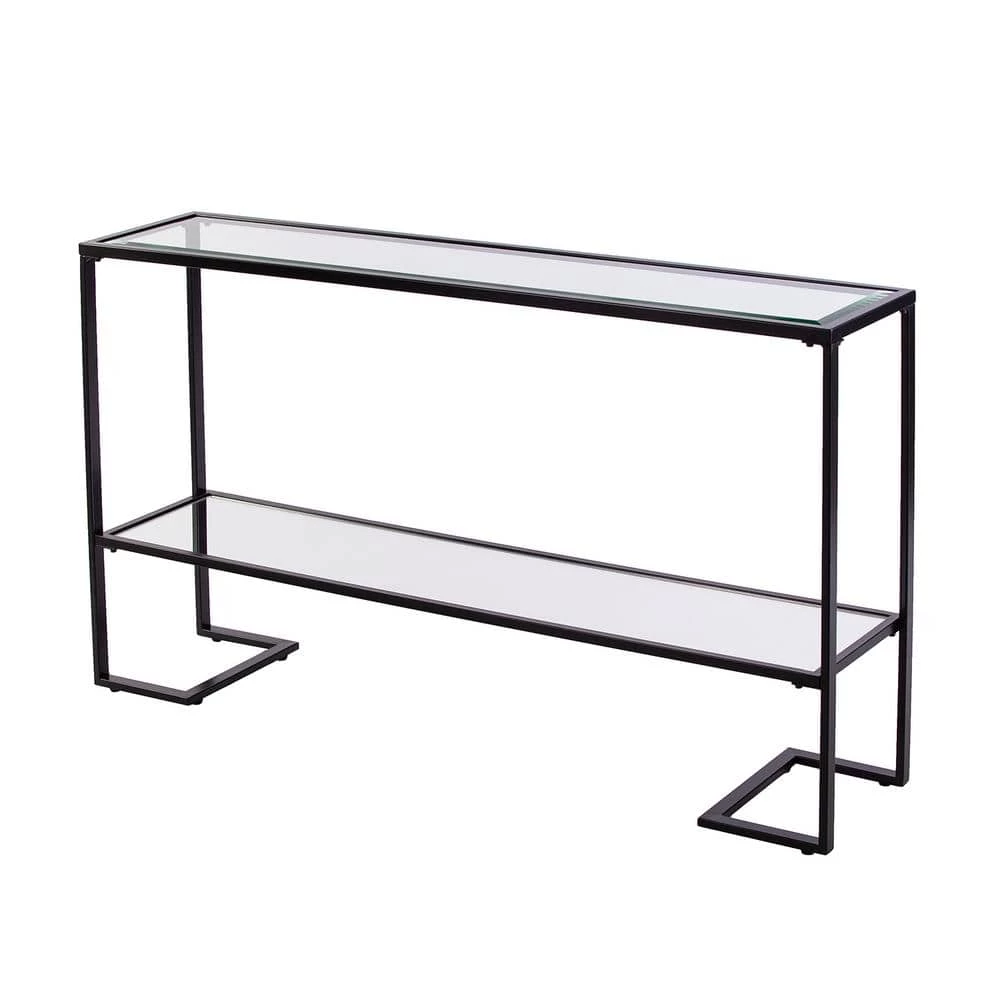 Ochila 52 in. Black Rectangle Glass Console Table with Shelves by Southern Enterprises 6 Ochila 52 in. Black Rectangle Glass Console Table with Shelves by Southern Enterprises - Image 4
