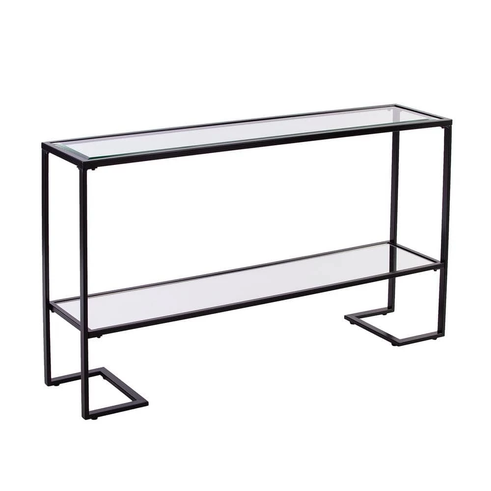 Ochila 52 in. Black Rectangle Glass Console Table with Shelves by Southern Enterprises 7 Ochila 52 in. Black Rectangle Glass Console Table with Shelves by Southern Enterprises - Image 5