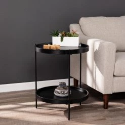 Garcia Black Round Farmhouse Style End Table by Southern Enterprises