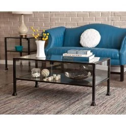 43 in. Black/Clear Large Rectangle Glass Coffee Table with Shelf by Southern Enterprises -Southern Enterprises Sales black finish with silver distressing southern enterprises coffee tables hd865256 1f 1000