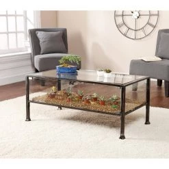 43 in. Black/Clear Large Rectangle Glass Coffee Table with Shelf by Southern Enterprises -Southern Enterprises Sales black finish with silver distressing southern enterprises coffee tables hd865256 31 1000