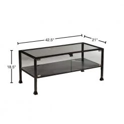 43 in. Black/Clear Large Rectangle Glass Coffee Table with Shelf by Southern Enterprises -Southern Enterprises Sales black finish with silver distressing southern enterprises coffee tables hd865256 40 1000