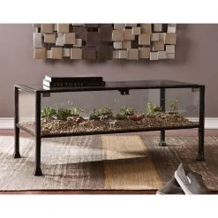 43 in. Black/Clear Large Rectangle Glass Coffee Table with Shelf by Southern Enterprises -Southern Enterprises Sales black finish with silver distressing southern enterprises coffee tables hd865256 44 1000
