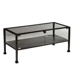 Southern Enterprises Sales 30 43 in. Black/Clear Large Rectangle Glass Coffee Table with Shelf by Southern Enterprises