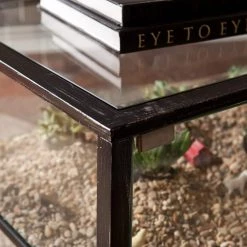 43 in. Black/Clear Large Rectangle Glass Coffee Table with Shelf by Southern Enterprises -Southern Enterprises Sales black finish with silver distressing southern enterprises coffee tables hd865256 c3 1000