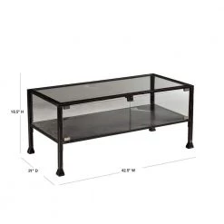 43 in. Black/Clear Large Rectangle Glass Coffee Table with Shelf by Southern Enterprises -Southern Enterprises Sales black finish with silver distressing southern enterprises coffee tables hd865256 fa 1000