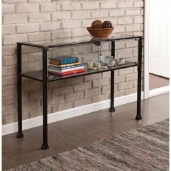 43 in. Black Standard Rectangle Glass Console Table with Storage by Southern Enterprises 12 43 in. Black Standard Rectangle Glass Console Table with Storage by Southern Enterprises -Southern Enterprises Sales black finish with silver distressing southern enterprises console tables hd865270 1f 1000