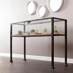 43 in. Black Standard Rectangle Glass Console Table with Storage by Southern Enterprises