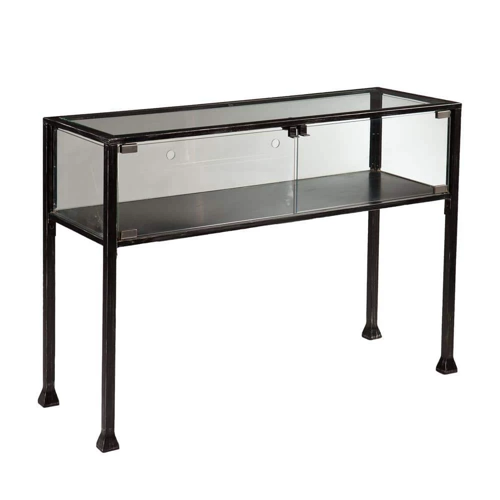 43 in. Black Standard Rectangle Glass Console Table with Storage by Southern Enterprises 8 43 in. Black Standard Rectangle Glass Console Table with Storage by Southern Enterprises - Image 6