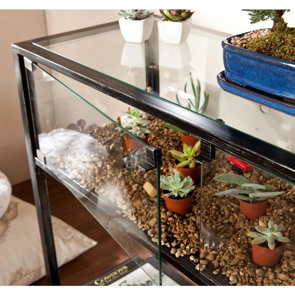 43 in. Black Standard Rectangle Glass Console Table with Storage by Southern Enterprises 6 43 in. Black Standard Rectangle Glass Console Table with Storage by Southern Enterprises - Image 4