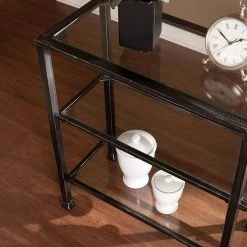 49 in. Black Rectangle Glass Console Table with Storage by Southern Enterprises 11 49 in. Black Rectangle Glass Console Table with Storage by Southern Enterprises -Southern Enterprises Sales black finish with silver distressing southern enterprises console tables hd865447 c3 1000