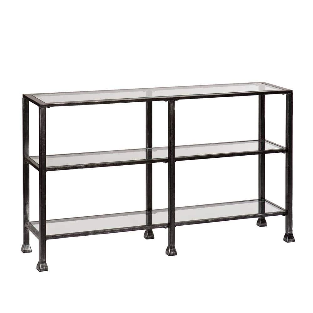 49 in. Black Rectangle Glass Console Table with Storage by Southern Enterprises 4 49 in. Black Rectangle Glass Console Table with Storage by Southern Enterprises - Image 2