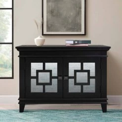 Black Accent Storage Wooden Cabinet with Decorative Mirror Door by Huluwat -Southern Enterprises Sales black huluwat accent cabinets dj tc wf284088aab 31 1000