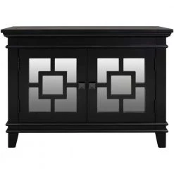 Black Accent Storage Wooden Cabinet with Decorative Mirror Door by Huluwat