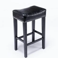 Southern Enterprises Sales 7 29 in. Black Backless Wood Frame Bar Stool with Faux Leather Seat for Kitchen Counter (Set of 2) by Huluwat
