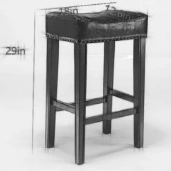 29 in. Black Backless Wood Frame Bar Stool with Faux Leather Seat for Kitchen Counter (Set of 2) by Huluwat -Southern Enterprises Sales black huluwat bar stools djyc g w114341383 c3 1000
