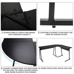 58" L-Shaped Black MDF Board No Drawer Computer Desk by Huluwat -Southern Enterprises Sales black huluwat computer desks xyd g jhldsk01w 1f 1000