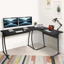 58" L-Shaped Black MDF Board No Drawer Computer Desk by Huluwat -Southern Enterprises Sales black huluwat computer desks xyd g jhldsk01w 4f 1000