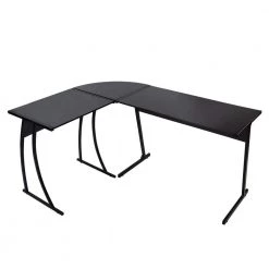 58" L-Shaped Black MDF Board No Drawer Computer Desk by Huluwat