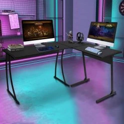 58" L-Shaped Black MDF Board No Drawer Computer Desk by Huluwat -Southern Enterprises Sales black huluwat computer desks xyd g jhldsk01w 77 1000