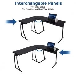 58" L-Shaped Black MDF Board No Drawer Computer Desk by Huluwat -Southern Enterprises Sales black huluwat computer desks xyd g jhldsk01w fa 1000