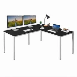 60" L-Shaped Black Manufactured Wood No Drawer Computer Desk by Huluwat